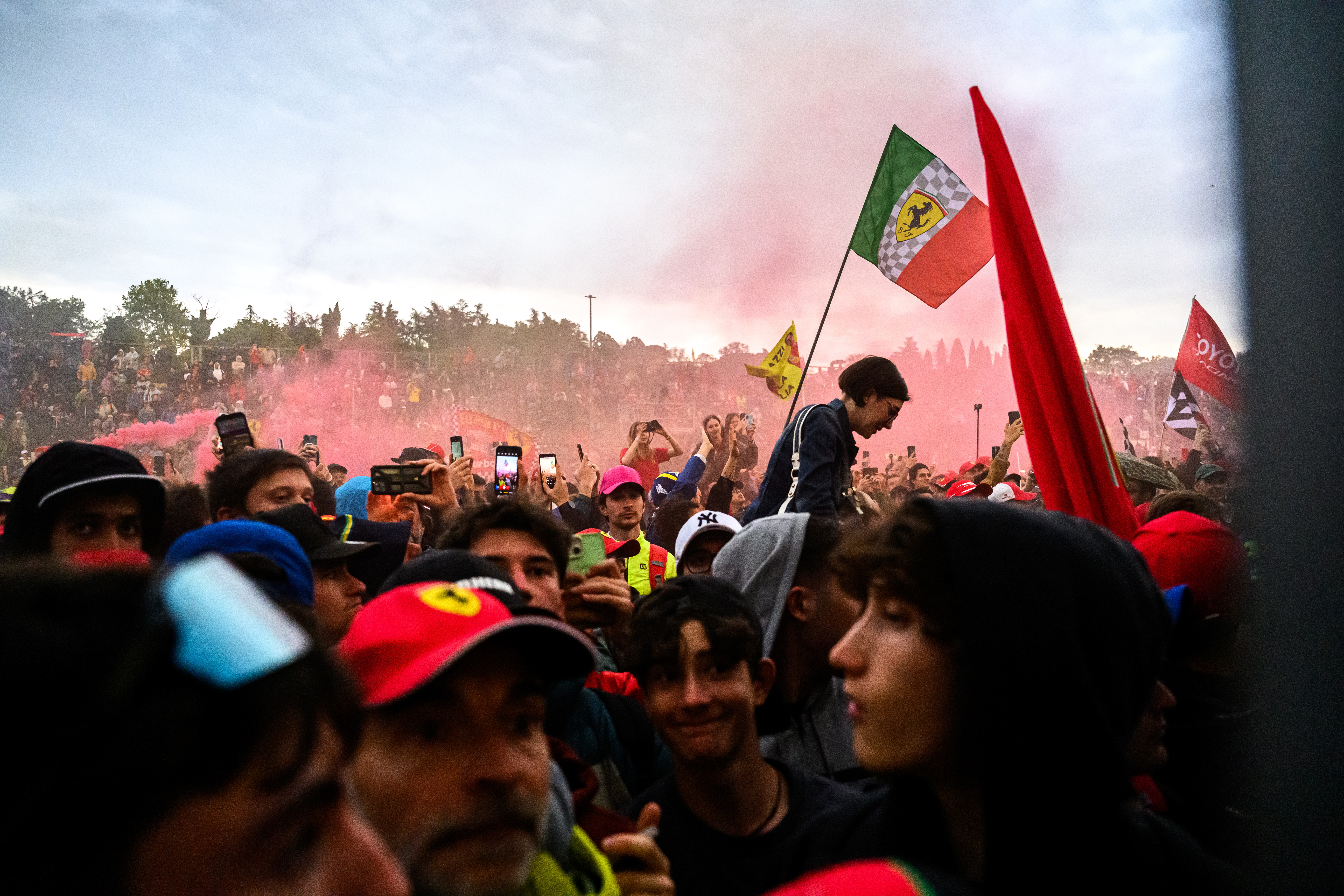 Podium crowd at Imola endurance race, editorial motorsport reportage by Simone Slawitz